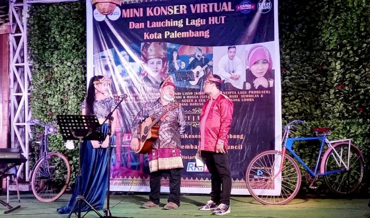 Mini Konser Virtual dan Launching Lagu HUT Kota Palembang yang digelar di Gunz Cafe. (Eko Prasetyo/rmolsumsel.id)