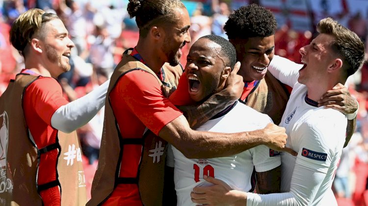 selebrasi Raheem Sterling usai menjebol gawang Kroasia/SkySports/net