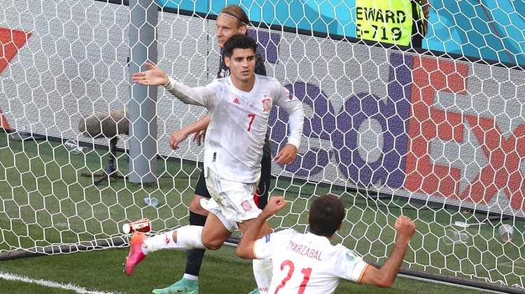Alvaro Morata cetak gol di Euro 2020/Getty Images/rmolsumsel.id