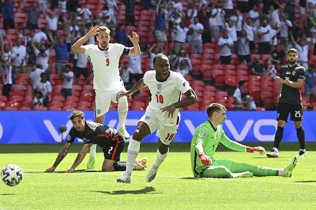 Selebrasi Penyerang Inggris Raheem Sterling/ist/rmolsumsel