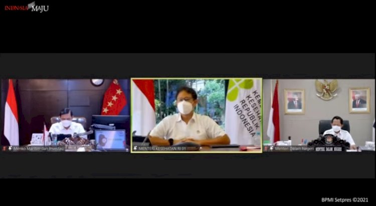 Jumpa pers virtual Menteri Kesehatan, Budi Gunadi Sadikin terkait penerapan PPKM Darurat, Kamis (1/7). (Ist/Setpres)