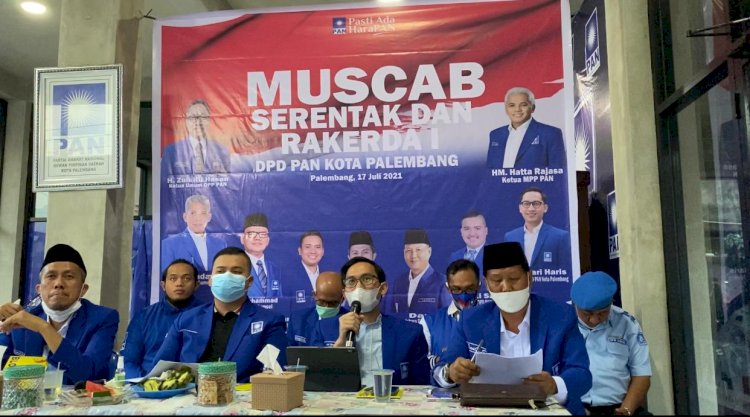 Dewan Pimpinan Daerah (DPD) Partai Amanat Nasional (PAN) Kota Palembang, menggelar Musyawarah Cabang (Muscab) dan Rapat Kerja Daerah (Rakerda) I, DPD PAN Palembang, Sabtu (17/7).(Dudy Oskandar/rmolsumsel.id)