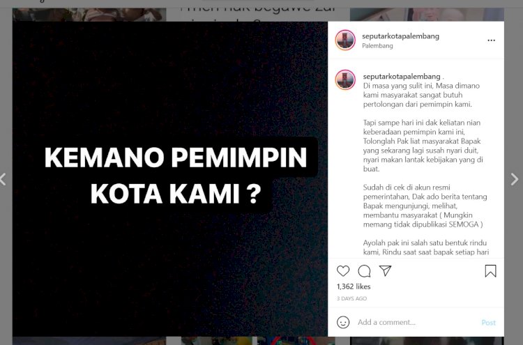 Tangkapan layar salah satu postingan akun publik yang ramai di kota Palembang beberapa waktu lalu. (net/rmolsumsel.id)