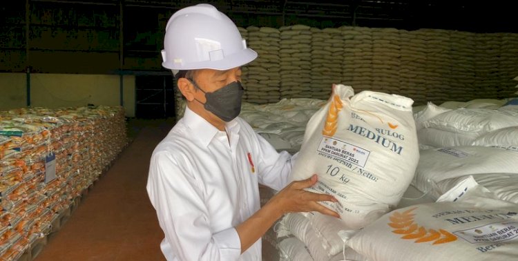 Presiden RI Joko Widodo saat meninjau stok beras di Gudang Bulog, Rabu (21/7). (rmolnetwork/rmolsumsel.id)