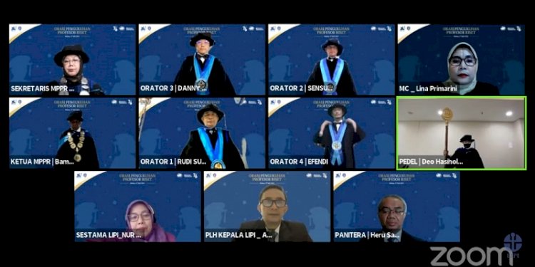 Pengukuhan empat orang profesor riset LIPI yang berlangsung secara virtual. (rmol.id)
