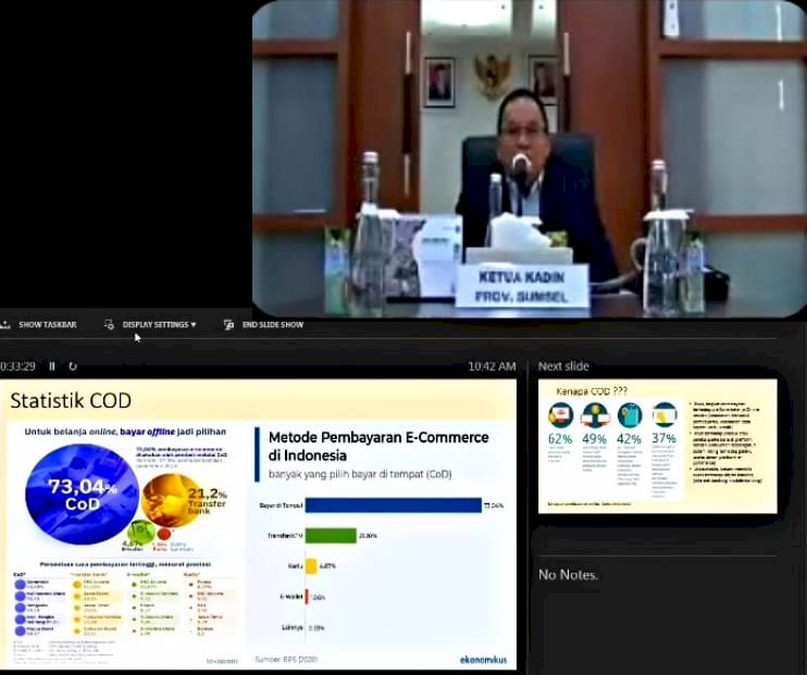 Ketua Umum KADIN Sumsel, Dodi Reza Alex, saat mengikuti webinar yang digagas Asperindo Sumsel dan Hyundai Maju Motor Grup, Sabtu (31/7). (ist/rmolsumsel.id)