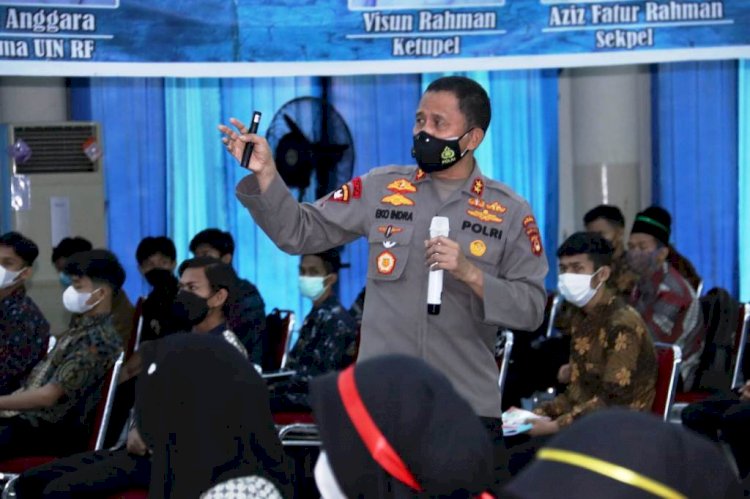Kapolda Sumsel Irjen Eko Indra Heri saat menjadi narasumber pada PBAK Merdeka 2021 UIN Raden Fatah Palembang. (Ist/rmolsumsel.id)