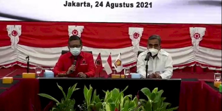 Sekretaris Jenderal DPP PDI Perjuangan Hasto Kristiyanto dan Sekjen Partai Gerindra Ahmad Muzani/Net