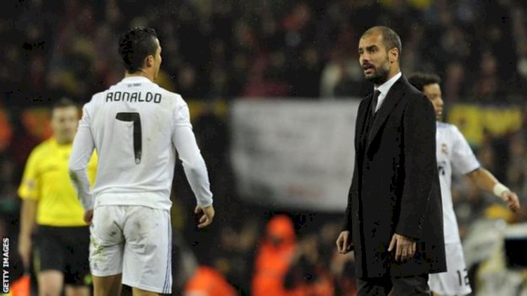 Christiano Ronaldo dan pelatih Manchester City Pep Guardiola/Getty Images