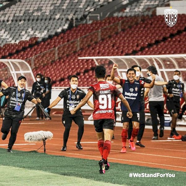 Gelandang Bali United M Rahmat melakukan selebrasi usai mencetak gol ke gawang Persik Kediri di laga perdana BRI Liga 1 2021/2022. (Bali United/rmolsumsel.id)