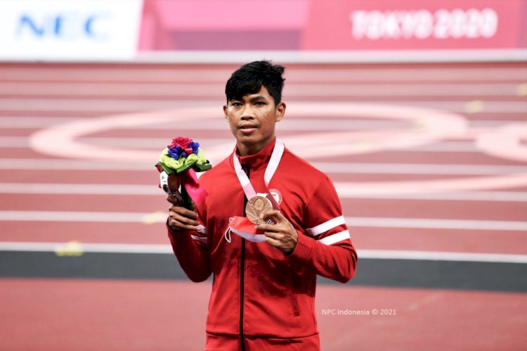 Sprinter Indonesia Sapto Yogo Purnomo meraih medali perunggu nomor 100 meter kategori T37 Paralimpiade Tokyo 2020. (NPC Indonesia/rmolsumsel.id)