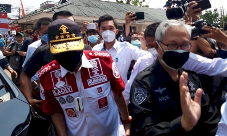 Menkumham Yasonna Laoly saat tiba di Lapas Klas 1 Tangerang. (rmoljakarta)