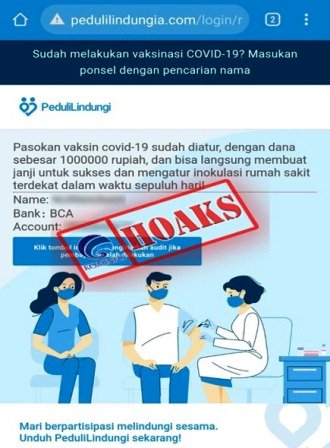 Tangkapan layar situs pedulilindungia.com yang menyaru sebagai situs PeduliLindungi.id. (Kementerian Kominfo/rmolsumsel.id)