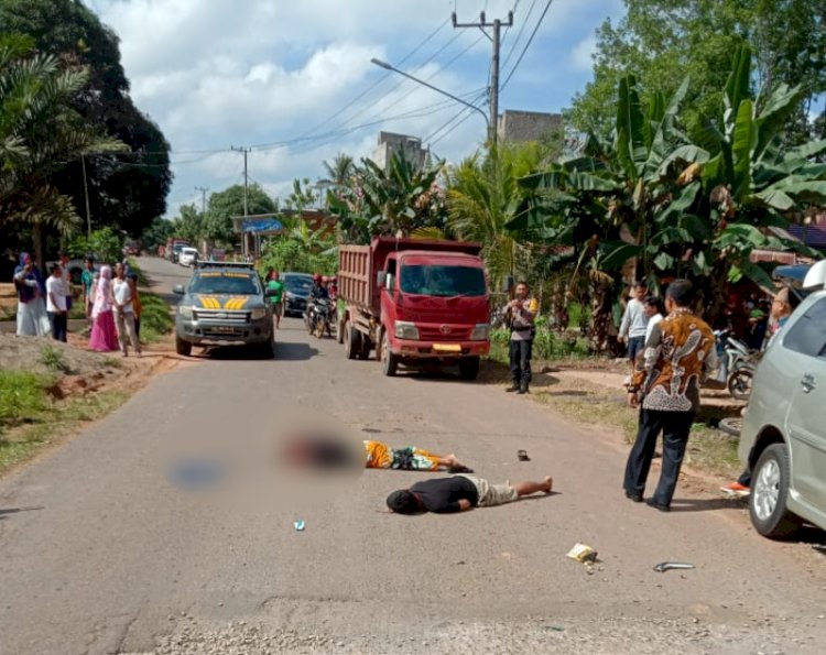 Peristiwa kecelakaan lalu lintas maut di ruas jalan Desa Mekar Jaya Keluang. (Ist/rmolsumsel.id)