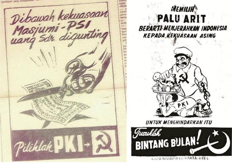 Selebaran perseteruan PKI dan Masyumi yang bertarung dalam Pemilu 1955. (sumber: rappler.com)