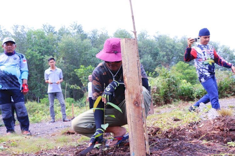 Plt Bupati Muba, Beni Hernedi saat melakukan penanaman pohon di eks lahan karhutlah. (amar/rmolsumsel.id)