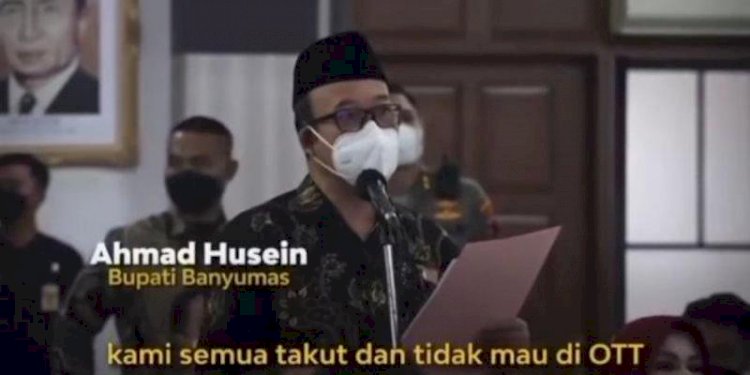 Penggalan video Bupati Banyumas Achmad Husein saat meminta KPK tidak lakukan OTT. (ist/rmolsumsel.id)