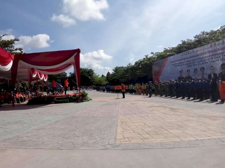 Apel Kesiapsiagaan Personel dan Peralatan Banjir dan Tanah Longsor, di Jakabaring Sport Center (JSC), Senin (16/11). (ist/rmolsumsel.id)
