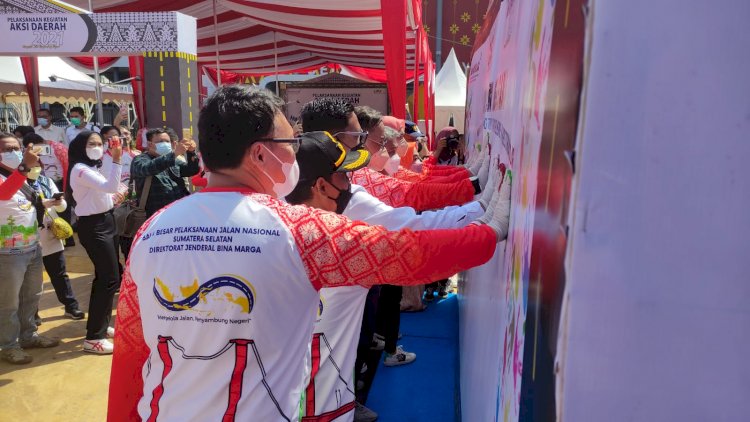 Komitmen stop aksi vandalisme infrastruktur pada Peringatan Hari Jalan Nasional di Jakabaring Sport City (JSC). (ist/rmolsumsel.id)