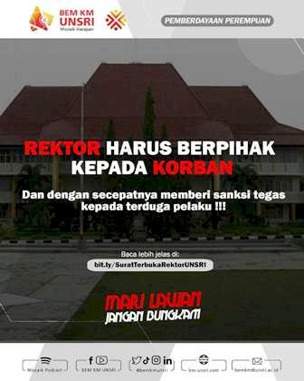 Surat terbuka BEM KM Unsri kepada Rektor Unsri Prof. Anis Saggaff. (Instagram/bemkmunsri/rmolsumsel.id)