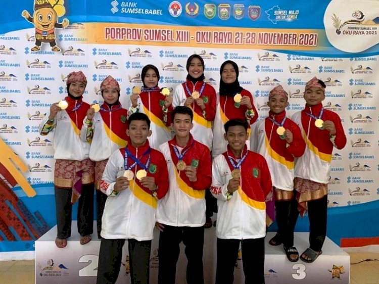 Para pendekar Muba meraih 6 medali emas nomor seni pencak silat Porprov Sumsel XIII. (Humas Pemkab Muba/rmolsumsel.id)