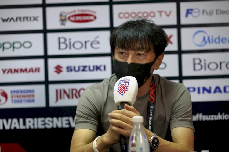 Pelatih Indonesia Shin Tae-yong pada sesi pre-match press conference, Sabtu (11/12). (AFF Suzuki Cup 2020/rmolsumsel.id)