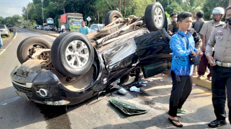 Mobil Dinas Pajero Sport yang dinaiki Sekda lampung Timur Mochamad Jusuf alami kecelakaan/ist