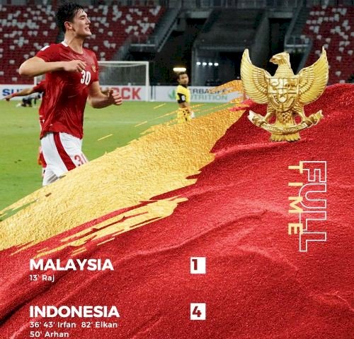 Indonesia menang atas Malaysia dan keluar sebagai juara Grup B Piala AFF Suzuki 2020, Minggu malam (19/12). (Instagram/pssi/rmolsumsel.id)