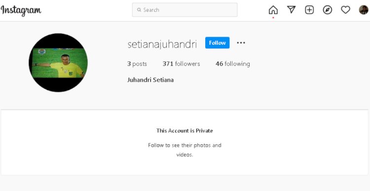 Penampakan akun Instagram @setianajuhandri yang diduga milik wasit Juhandri Setiana digembok usai laga Persis Solo versus Sriwijaya FC, Minggu malam (19/12). (Instagram/rmolsumsel.id)