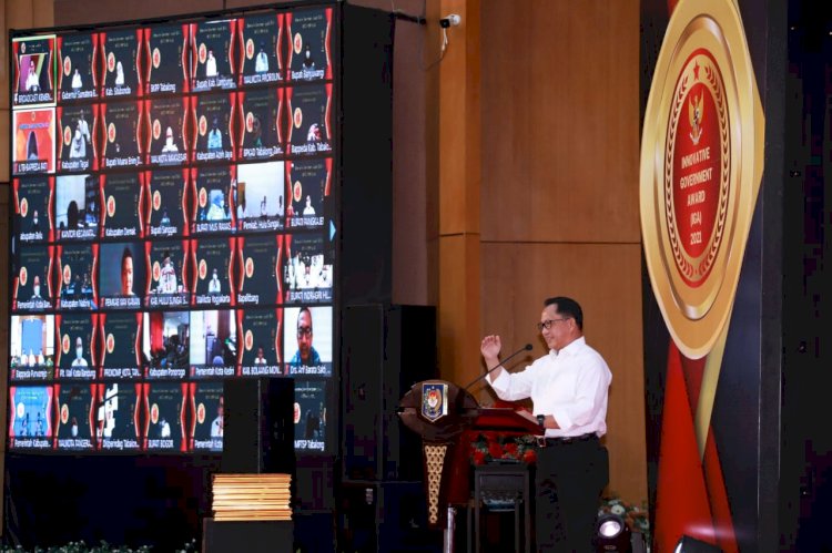 Menteri Dalam Negeri Tito Karnavian saat memberikan kata sambutan di IGA Award 2021. (ist/rmolsumsel.id)