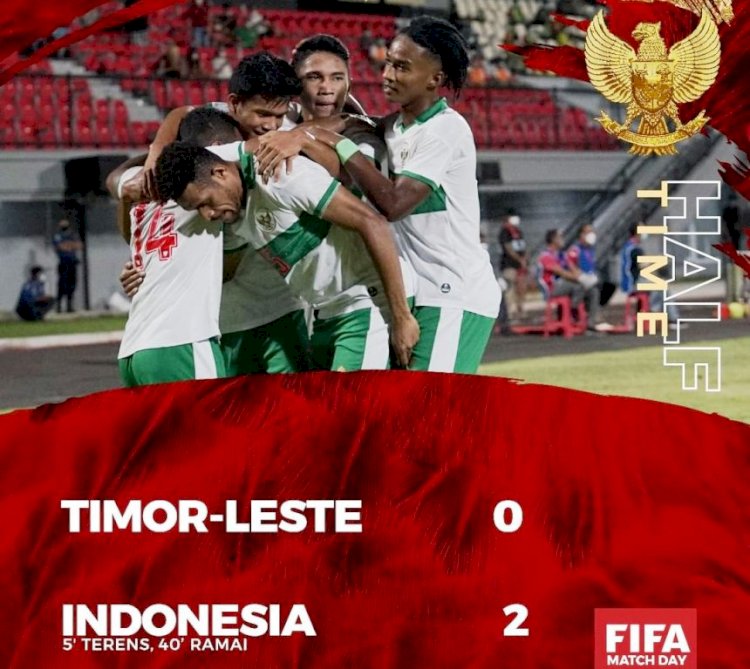 Indonesia unggul 2-0 di babak pertama atas Timor Leste, Minggu malam (30/1). (PSSI/rmolsumsel.id)