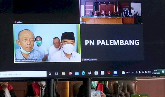 Sidang lanjutan dugaan Tipikot Pembangunan Masjid Sriwijaya atas terdakwa Akhmad Najib Cs digelar di Pengadilan Tipikor Palembang dengan agenda pembacaan eksepsi. (Ist/Rmolsumsel.id). 