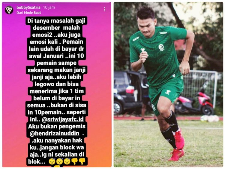 Bobby Satria menanyakan tunggakan gaji kepada manajemen Sriwijaya FC. (Instagram/bobby5satria/rmolsumsel.id)