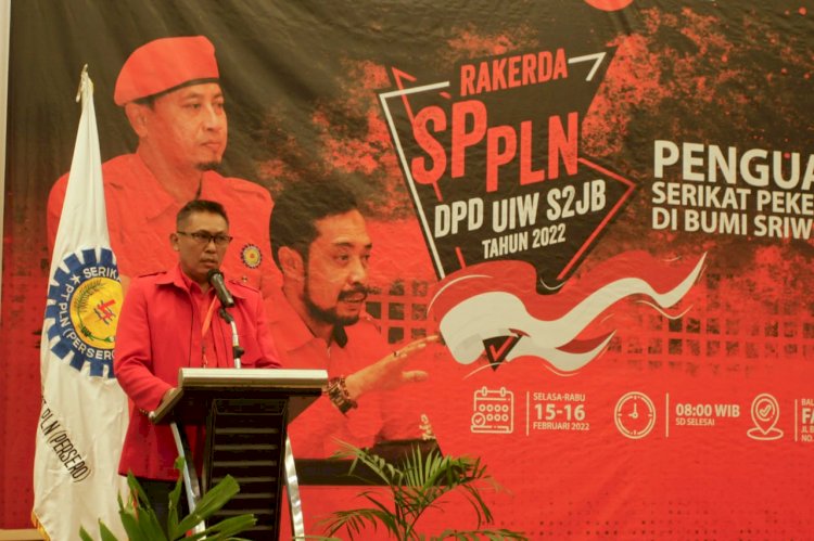 Ketua SP PLN UIW S2JB, Amidi Susanto dalam rakerda di Palembang, Selasa (15/2). (Humaidy Kennedy/rmolsumsel) 