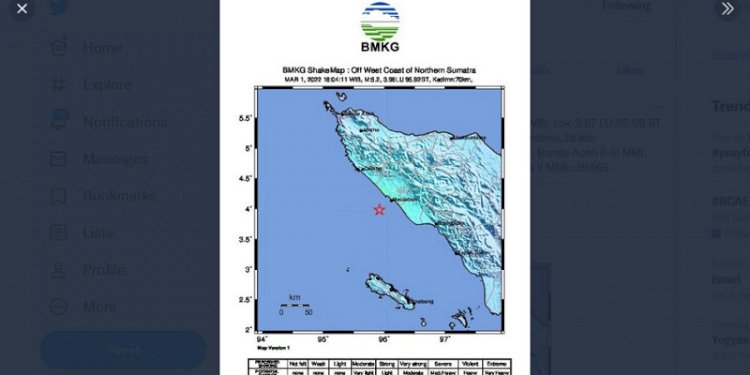 Informasi BMKG terkait gempa 5,3 magnitudo di Meulaboh Aceh/Net