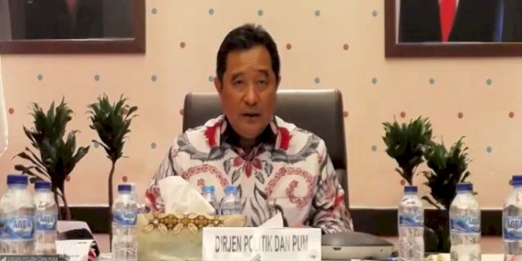 Dirjen Politik dan Pemerintahan Umum Kementerian Dalam Negeri (Kemendagri) Bahtiar saat Rakor persiapan Pemilu 2024/Net