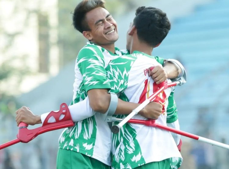 Selebrasi pemain Tim nasional sepakbola amputasi Indonesia usai mencetak gol/ist