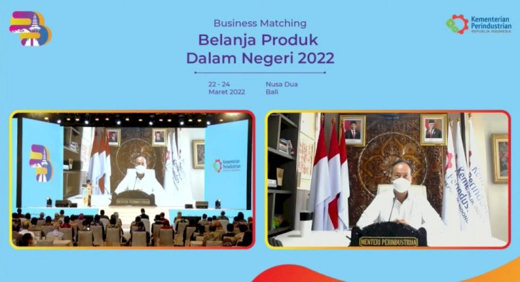 Menteri Perindustrian Agus Gumiwang Kartasasmita pada acara Business Matching Belanja Produk Dalam Negeri 2022 di Nusa Dua Bali, Selasa (22/3). (Kemenperin/rmolsumsel.id)