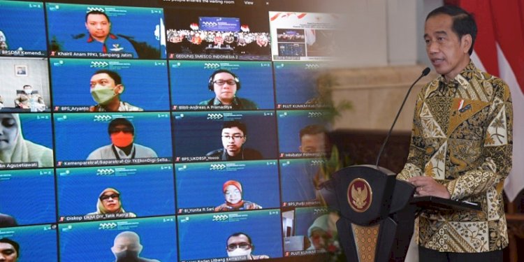 Presiden Joko Widodo saat membuka Rakornas Transformasi Digital dan Pendataan Lengkap Koperasi dan UMKM Tahun 2022/Repro