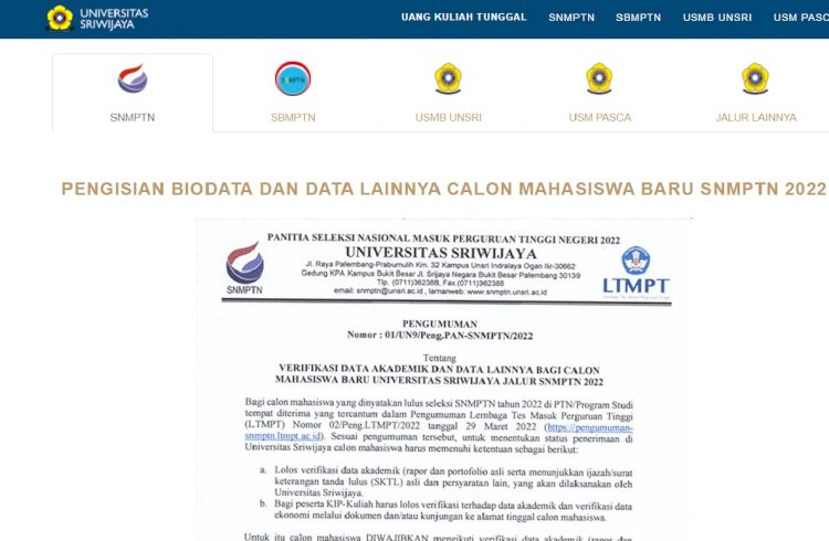 Tangkapan layar dari laman https://reg.unsri.ac.id/repro