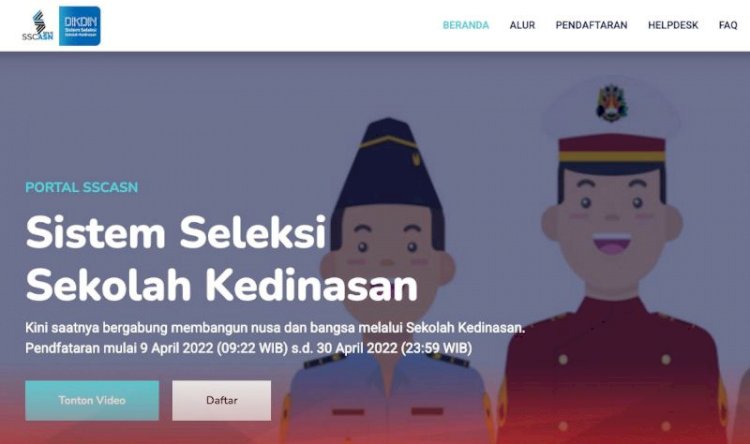 Beranda portal Sistem Seleksi Sekolah Kedinasan tahun 2022. (Net/rmolsumsel.id)