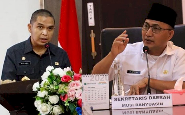 Kepala DIskominfo Sumsel, Achmad Rizwan (kiri) dan Sekda Muba, Apriyadi (kanan).  (ist/rmolsumsel.id)