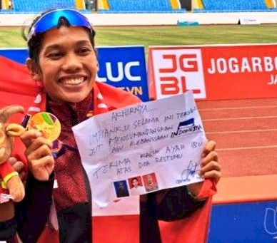 Pelari jarak jauh Indonesia Odekta Naibaho Elvina meraih medali emas maraton SEA Games XXXI Vietnam, Kamis (19/5). (pbpasiofficial/rmolsumsel.id)