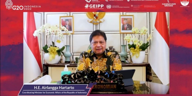 Menteri Koordinator Bidang Perekonomian, Airlangga Hartarto daam acara A Road to G20 Event: The International Conference on Eco Industrial Parks, Selasa, 31 Mei 2022/Net