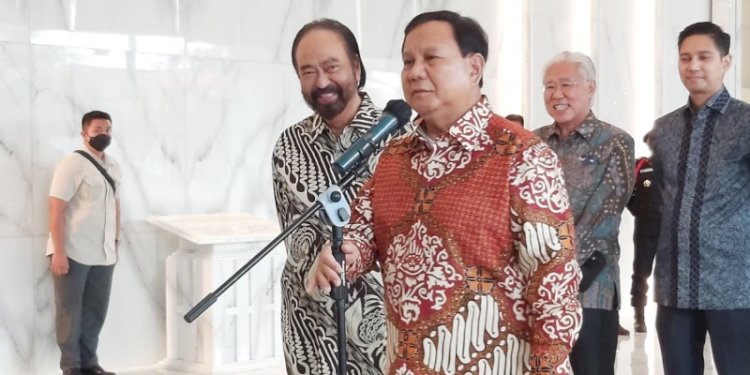 Ketua Umum Partai Gerindra Prabowo Subianto jumpa pers usai bertemu dengan Ketua Umum Partai Nasdem Surya Paloh/Net