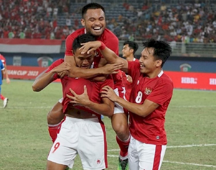 Selebrasi penyerang Timnas Indonesia Dimas Drajad usai mencetak gol ke gawang Nepal/Foto:PSSI