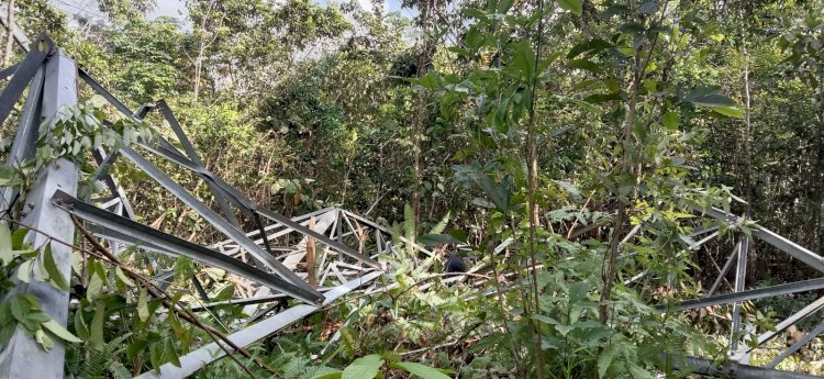 Tampak tower SUTET di Kecamatan Tungkal Jaya Kabupaten Muba ambruk. (ist). 