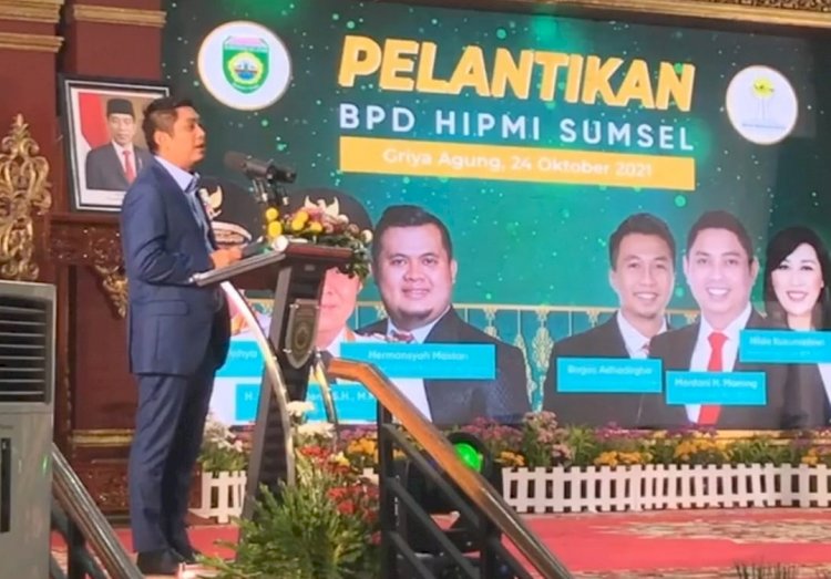 Ketua BPP HIPMI Mardani H Maming saat melantik pengurus BPD HIPMI Sumsel di Griya Agung tahun 2021 lalu/ist