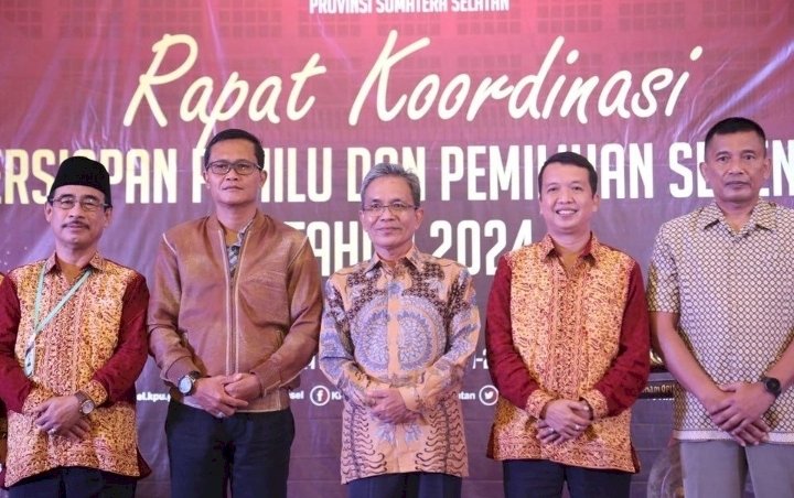 Rapat Koordinasi Persiapan Pemilu dan Pemilihan Serentak Tahun 2024 di Hotel Wyndham Palembang, Selasa (21/6). (Ist/rmolsumsel.id)