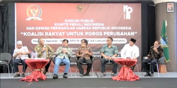 Diskusi publik yang diselenggarakan oleh Komite Peduli Indonesia (KPI) dan DPD RI berjudul "Koalisi Rakyat untuk Poros Perubahan" di Ballroom Masjid Agung Trans Studio, Bandung, Jawa Barat. (ist/rmolsumsel.id)